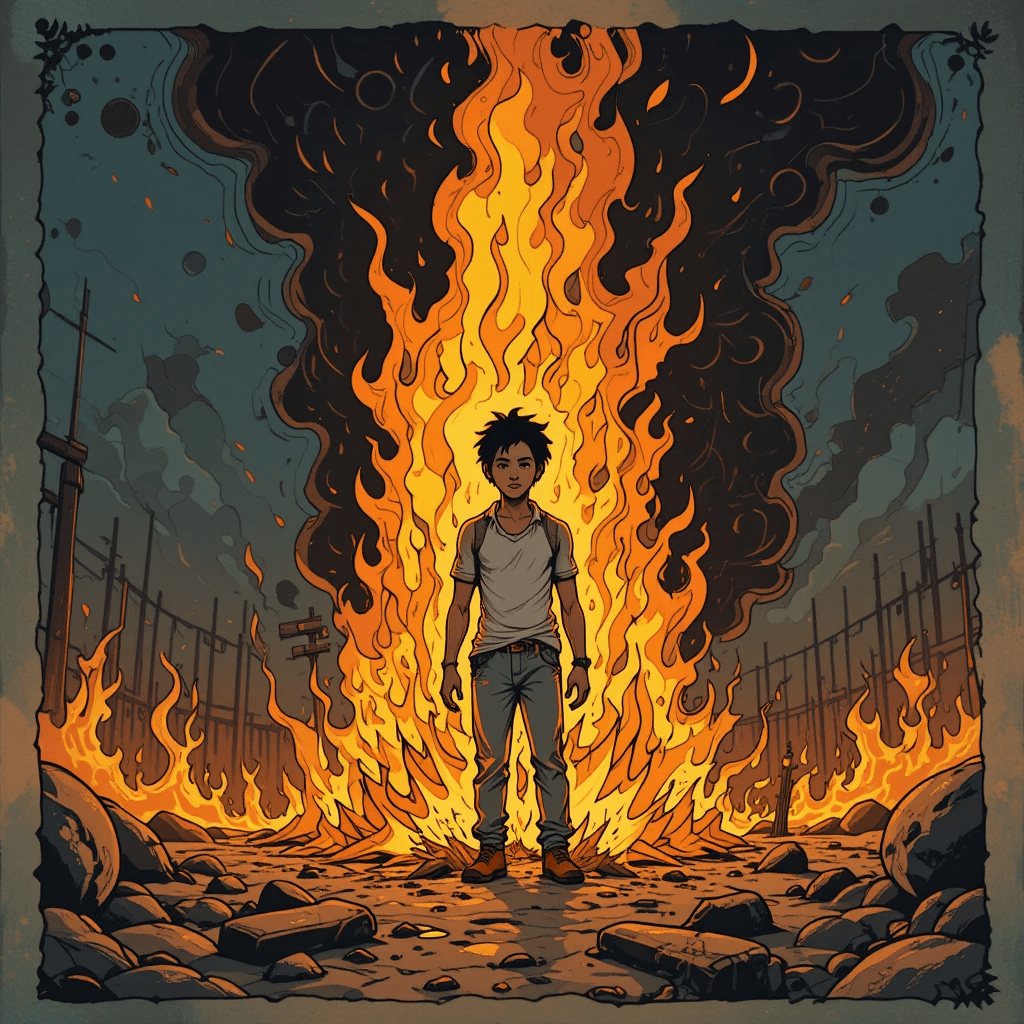 불(화재)이 나오는 흉몽 중 불에 타는 꿈의 이미지입니다.