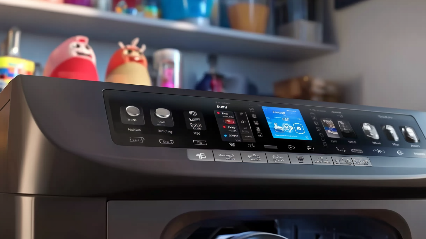 삼성 WF25CB8650BW 세탁기의 제어판이 클로즈업 되어 보여지며, AI 기반의 스마트 제어 기능이 작동되고 있는 모습을 나타냅니다.