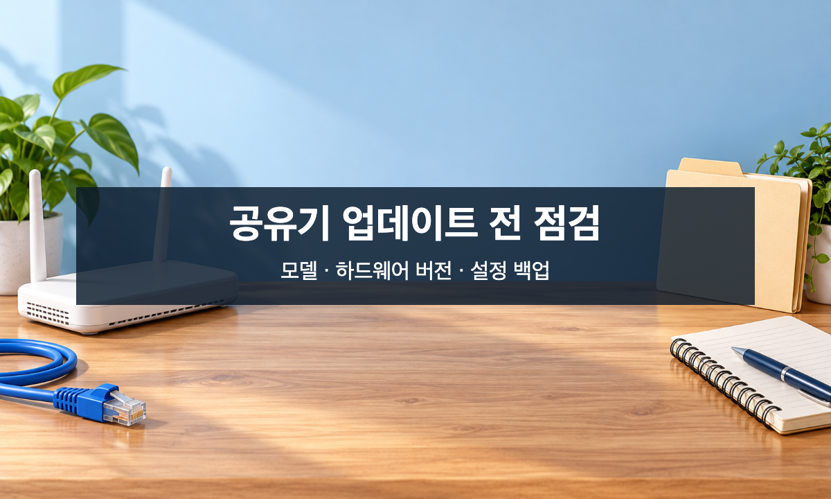 공유기와 이더넷 케이블·백업 폴더 삽화, 펌웨어 업데이트 전 점검