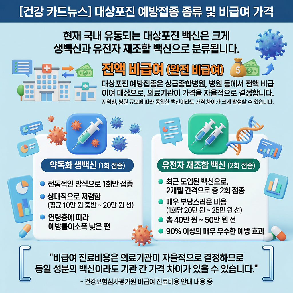 대상포진 예방접종 종류 및 일반 비급여 가격대