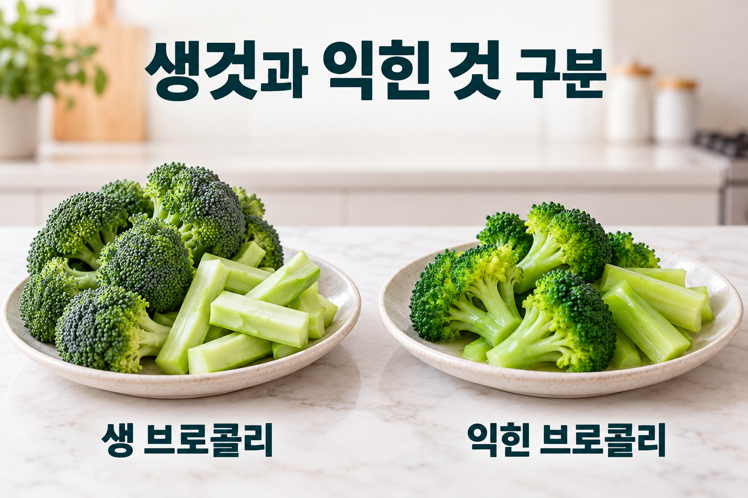 생 브로콜리와 조리 상태&middot;참고분량을 확인하는 짧은 안내