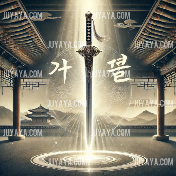 전설적인 명검 거궐, 길고 날카로운 칼날과 전통 문양으로 장식된 손잡이가 돋보이는 모습