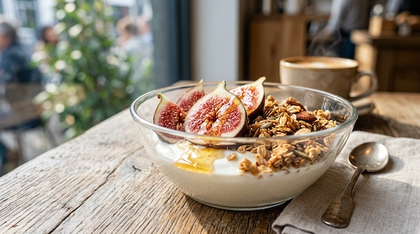 granola yogurt bowl with fig