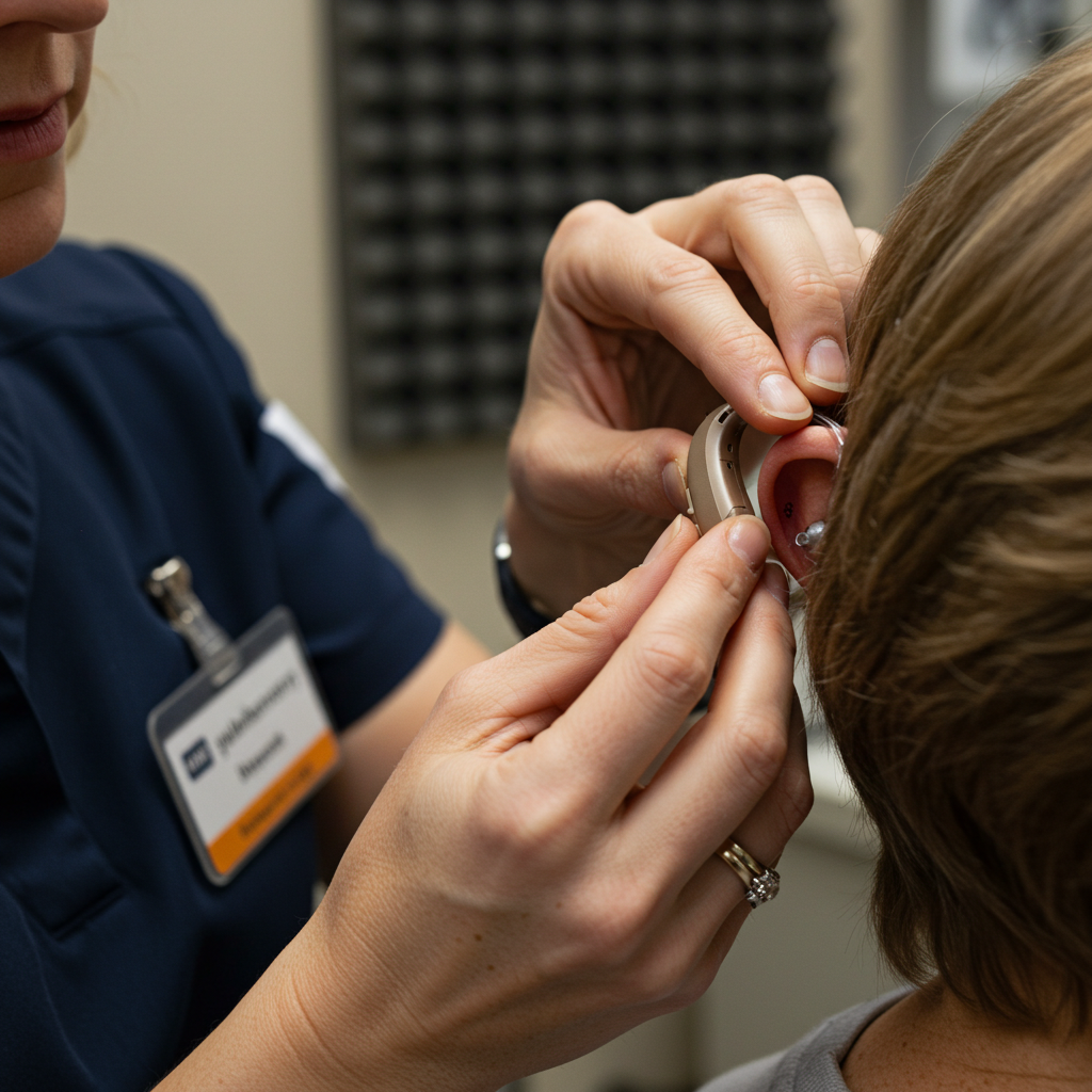 보청기 씌워주는 이미지