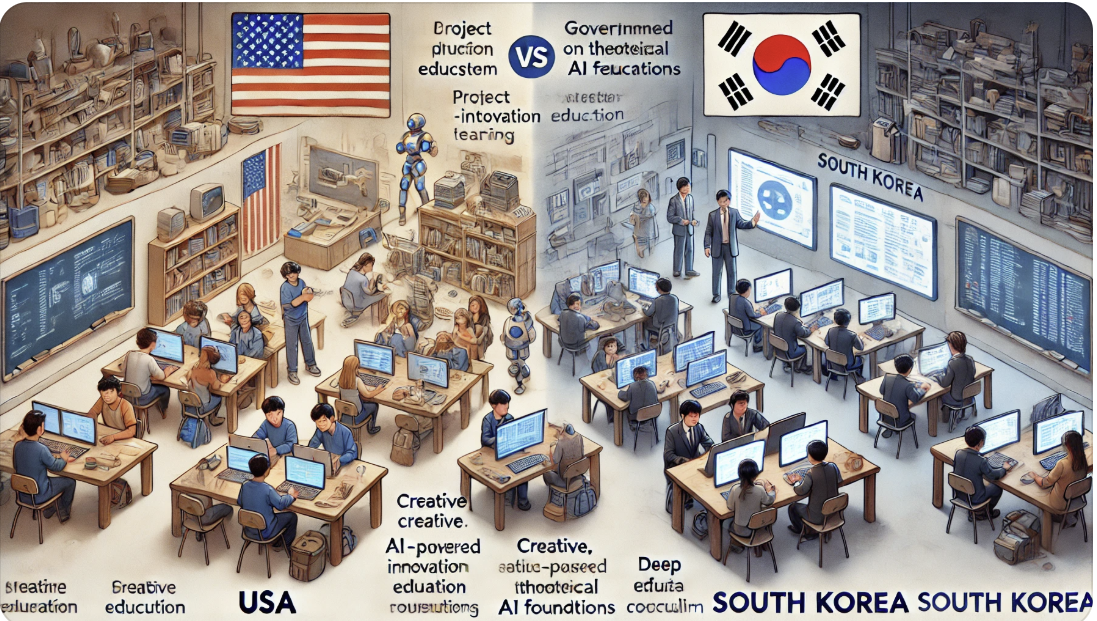 미국과 한국의 AI 교육 차이점을 나타낸 사진