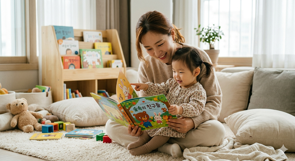 엄마가 아이에게 그림책을 읽어주는 모습