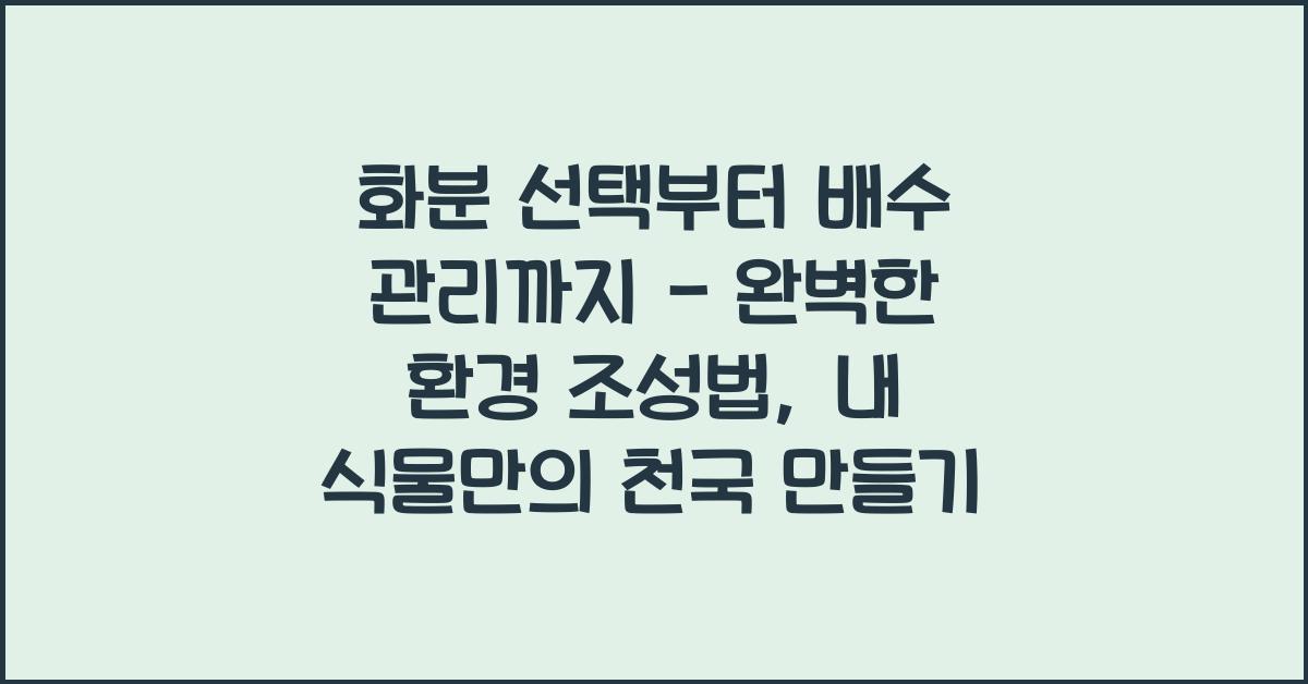 화분 선택부터 배수 관리까지 - 완벽한 환경 조성법