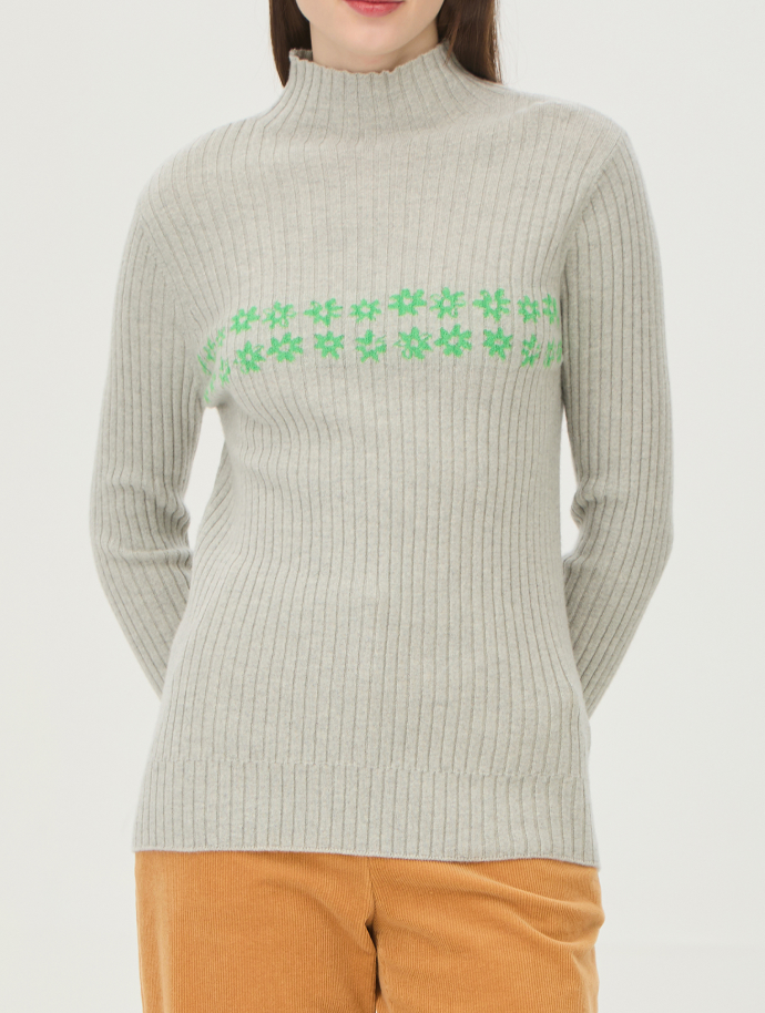 꽃 자카드 골지 터틀넥 니트2