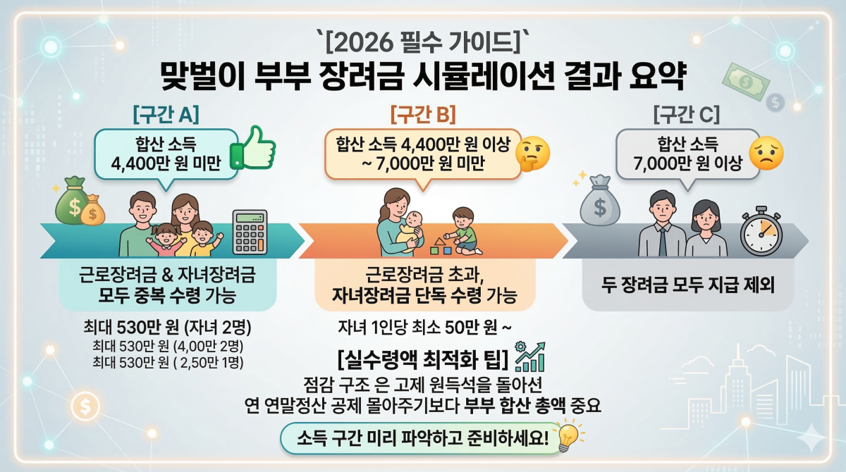 부부 합산 소득 구간에 따른 예상 장려금 시뮬레이션 결과