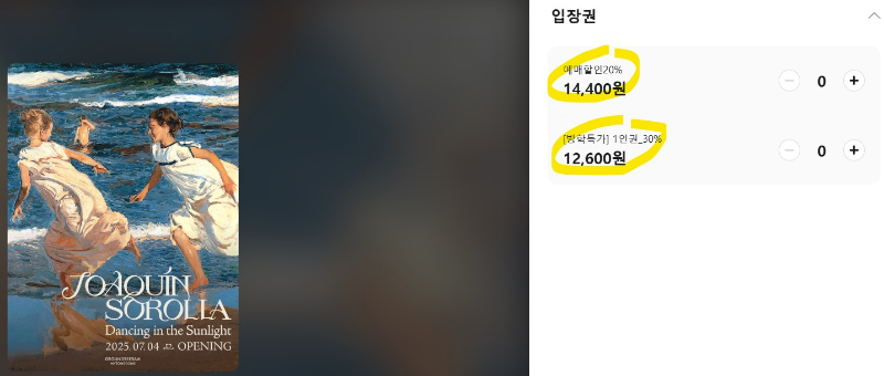 호아킨 소로야 사전 예매 할인