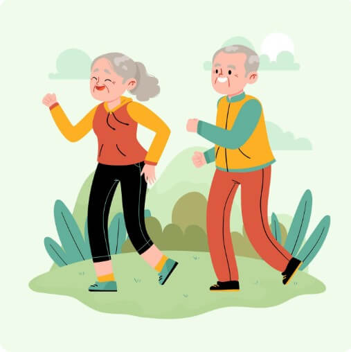 외부에서 운동 하고 있는 노부부