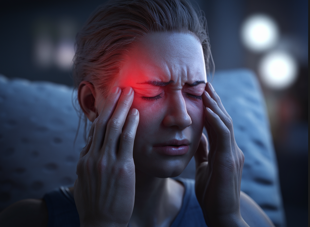 극심한 두통으로 힘들어하는 모습