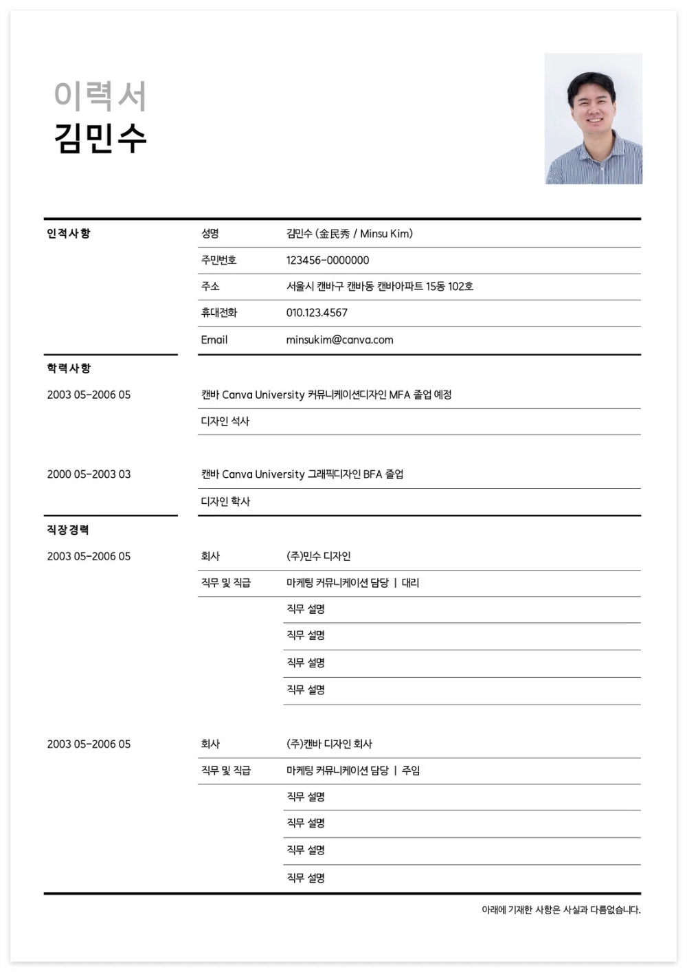 기본적인 이력서