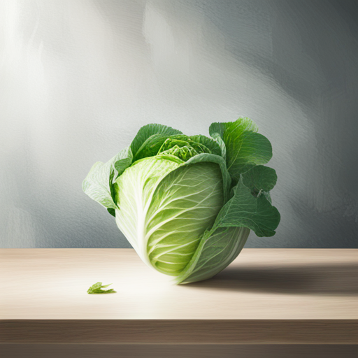 갈색 식탁 위에 있는 양배추 그림입니다.
