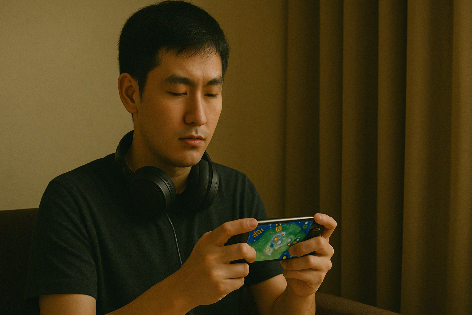 무음으로 게임하는 사람의 감정 몰입 순간(Ai생성이미지)