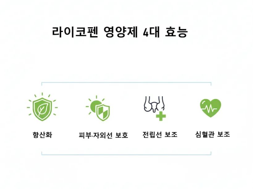 라이코펜 영양제 효능 인포그래픽: 항산화·피부·전립선·심혈관 요약