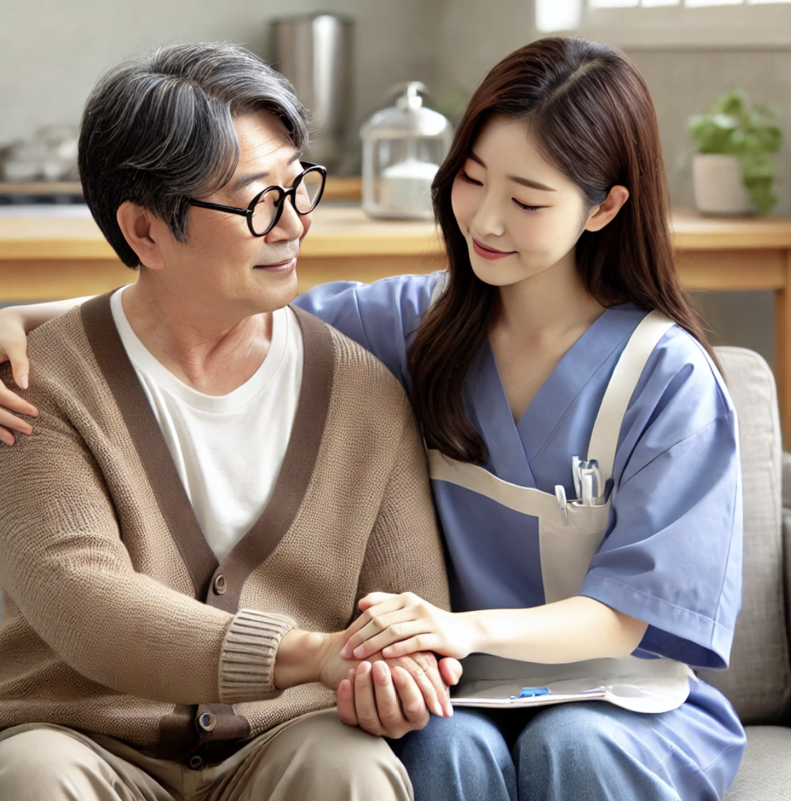 간병인이 노인을 돌보는 모습