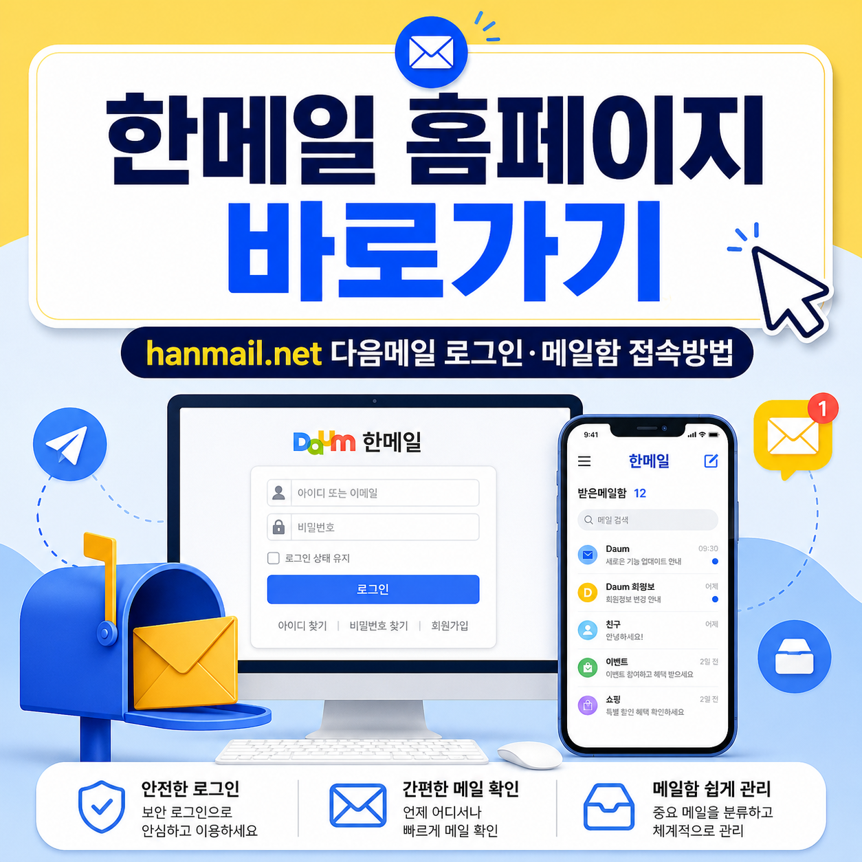 한메일 홈페이지 바로가기|hanmail.net 다음메일 로그인·메일함 접속방법