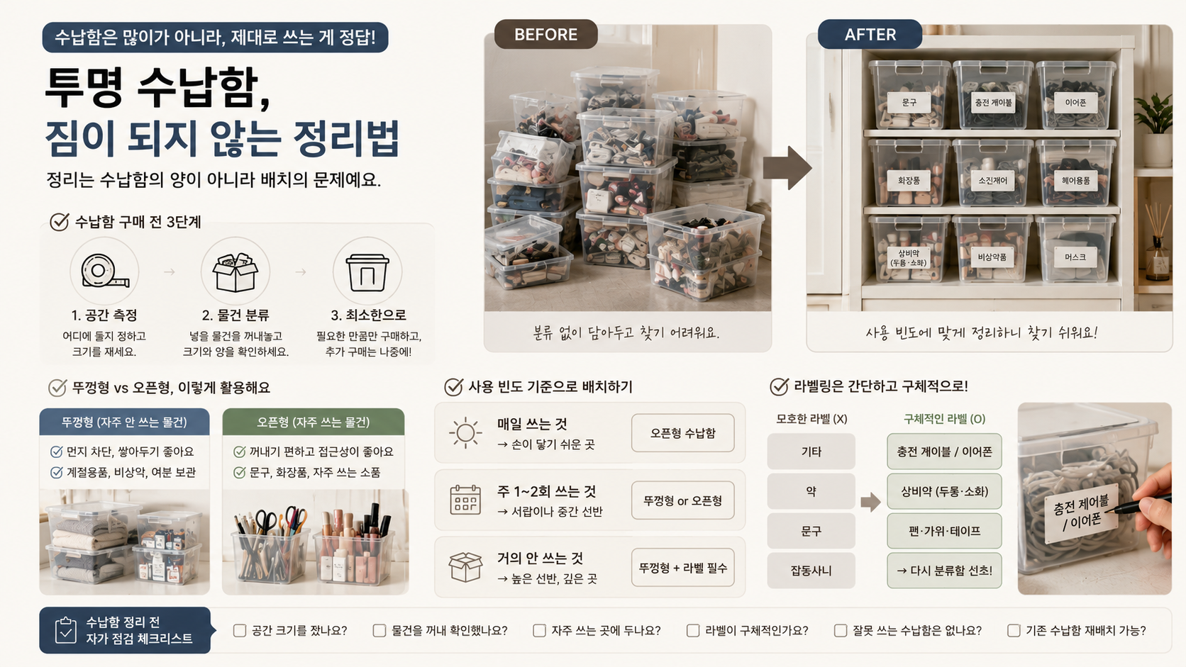 투명 수납함, 짐이 되지 않는 정리법