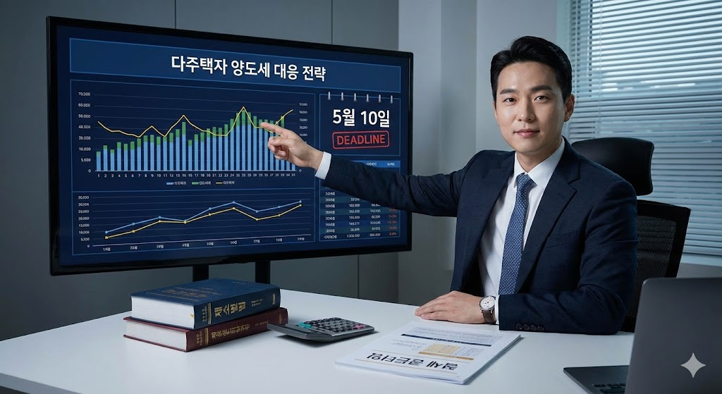 부동산 전문 세무사가 다주택자 절세 전략과 매도 시점을 분석하는 전문적인 모습