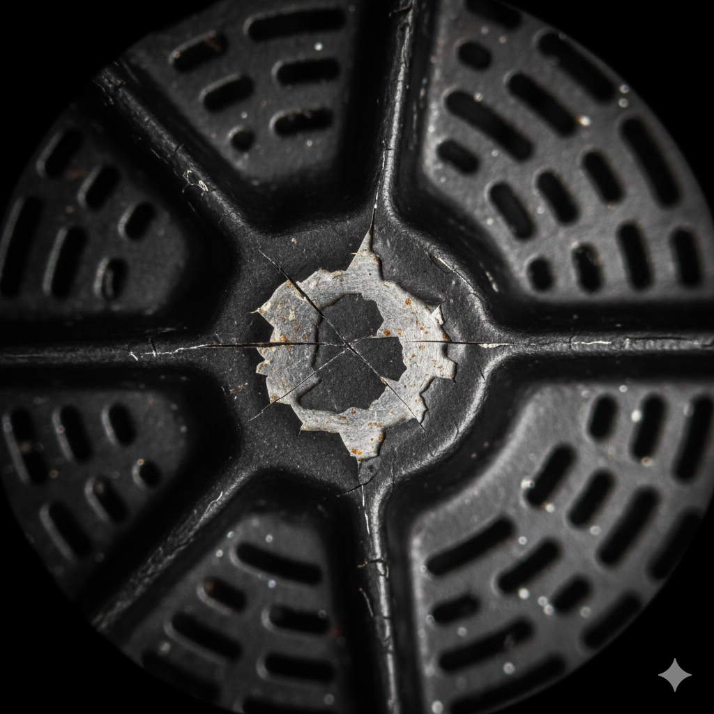 에어프라이어 내부 불소수지 코팅층의 미세 박리 현상 및 스크래치 상세 사진