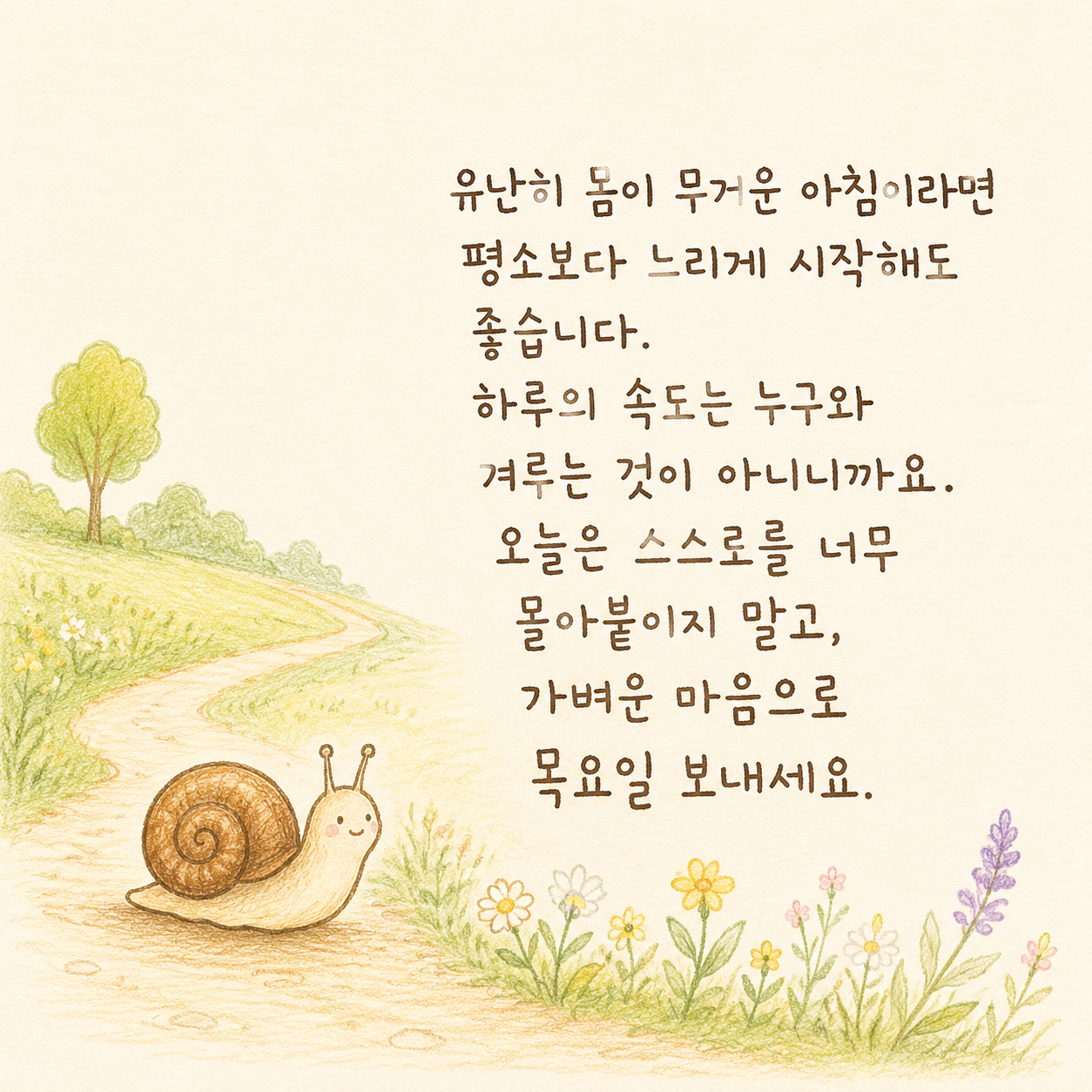 몸이 무거운 아침 천천히 시작하라는 목요일 인사 이미지