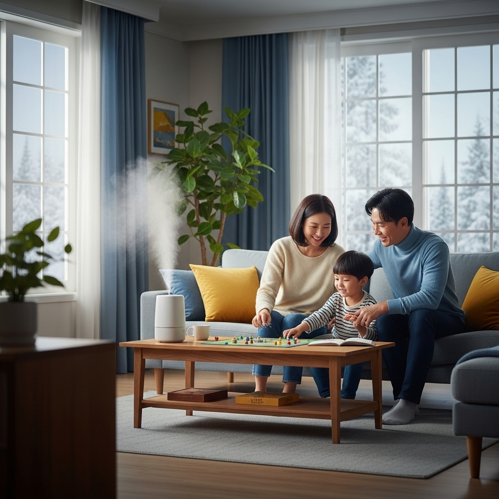 실내 가습. 가족 모습