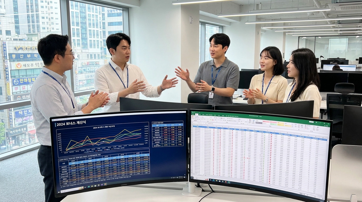 삼성전자 성과급(OPI) 산정 기준을 분석하는 직원들