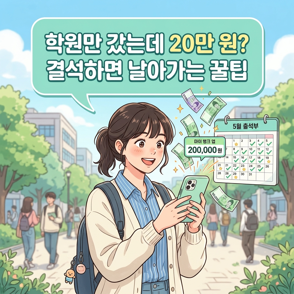 2026년 인상된 직업훈련 훈련장려금 20만 원을 받고 기뻐하며 출석률을 체크