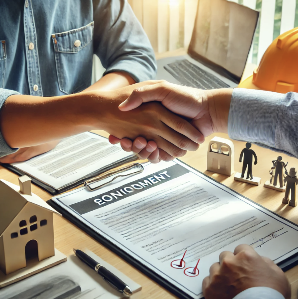 근로 혜택 관련 계약을 체결하는 근로자와 회사 대표