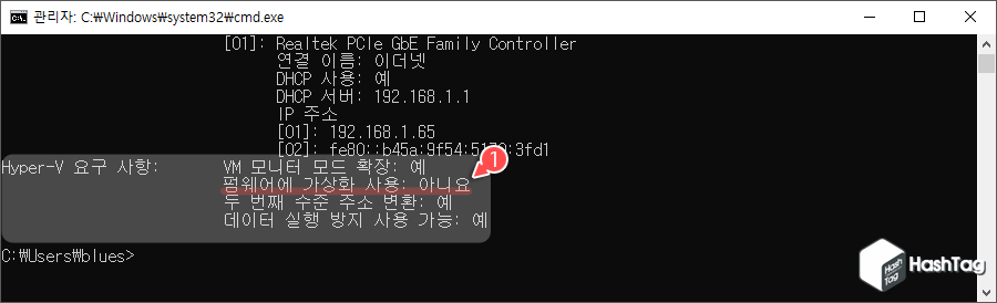 펌웨어에 가상화 사용 : 아니요