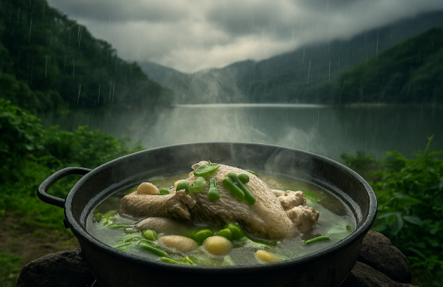 빗속 호수 닭곰탕