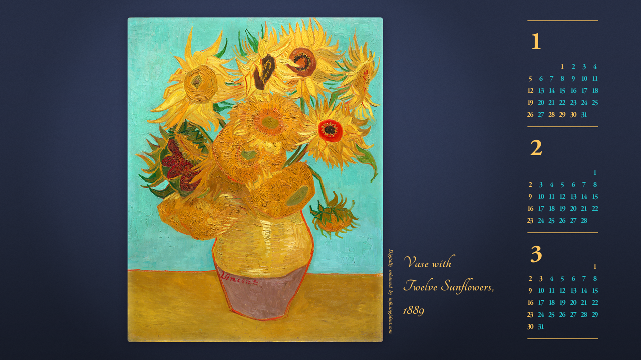 03 고흐 12송이 해바라기 B - 2025년2월 노트북배경화면