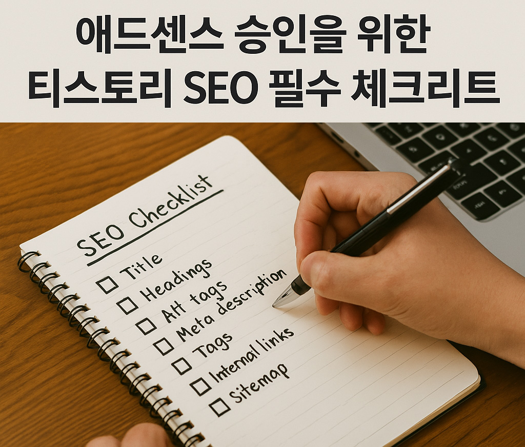 애드센스 SEO 체크리스트를 손글씨로 정리한 노트 이미지