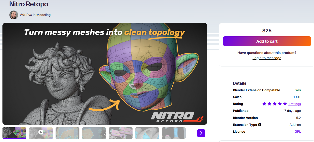 Blender용 수동 제어형 리토폴로지 툴 ‘Nitro Retopo’ 공개