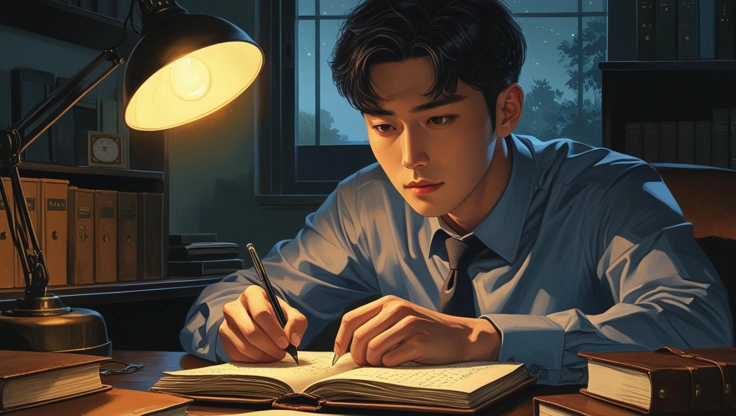 사무실에서 감정일기를 쓰는 직장인