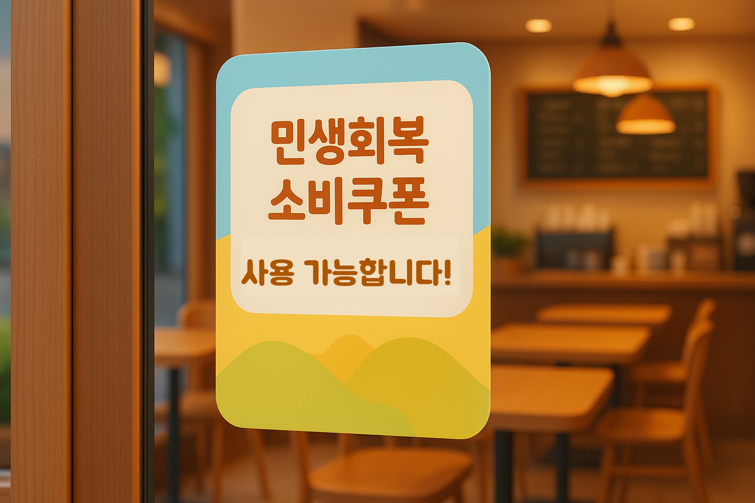 매장 문에 붙어 있는 민생회복 소비쿠폰 사용 가능 안내문