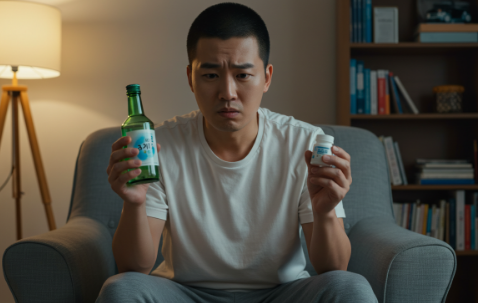 술과 약 사이에서 고민하는 사람2