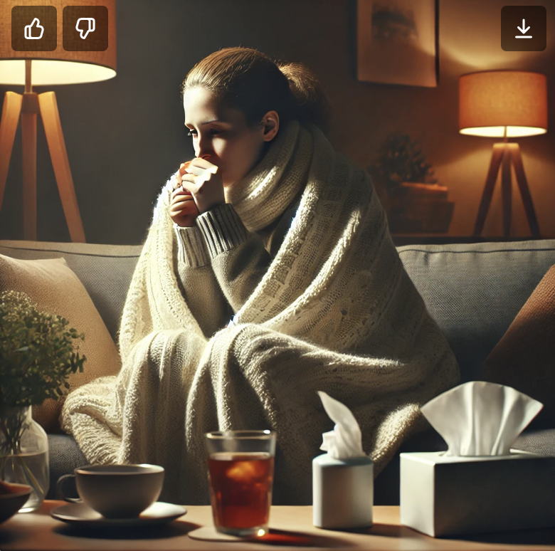 담요덮고 기침하는 여자