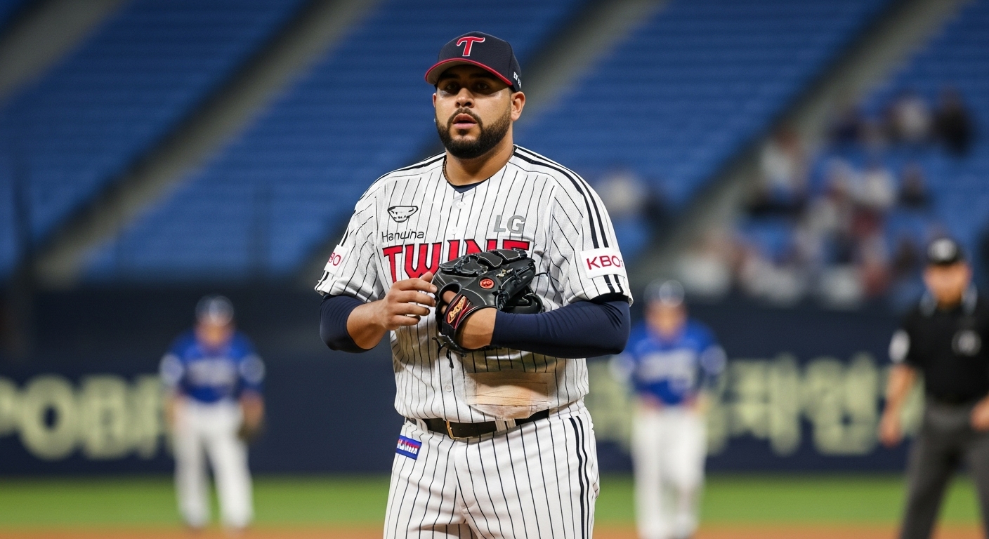 옆구리 담 증세 회복 후 마운드에 선 LG 트윈스의 투수