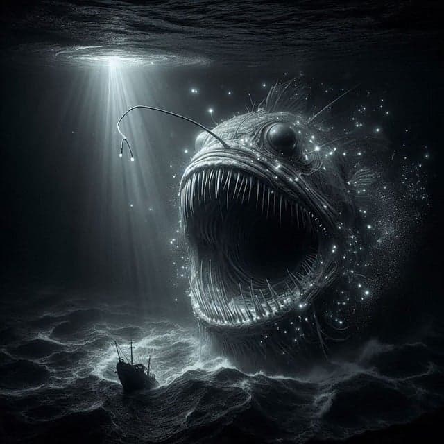 빛으로 먹이를 유인하는 희귀 심해 생물 앵글러피시의 사냥 전략