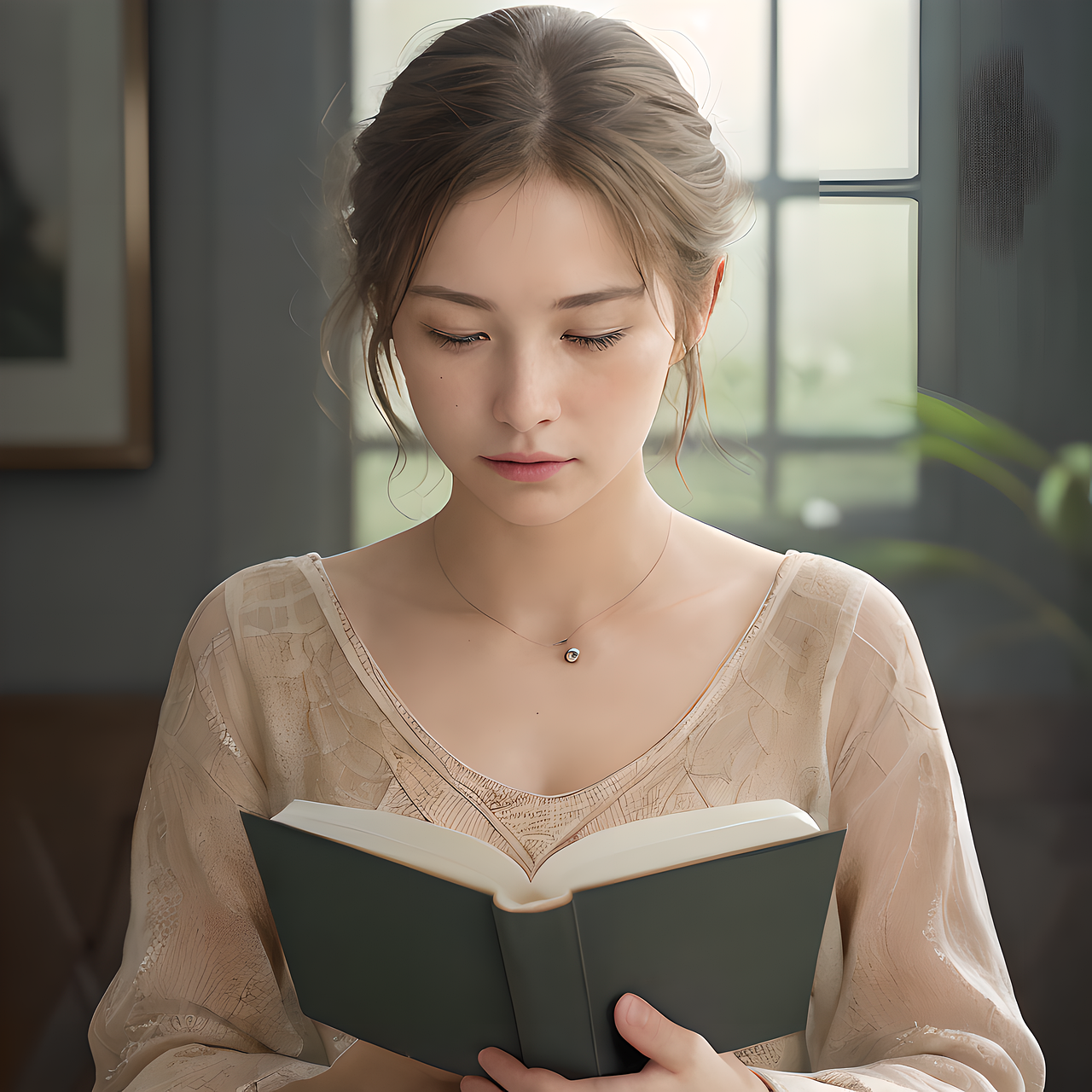 A girl who is reading a book