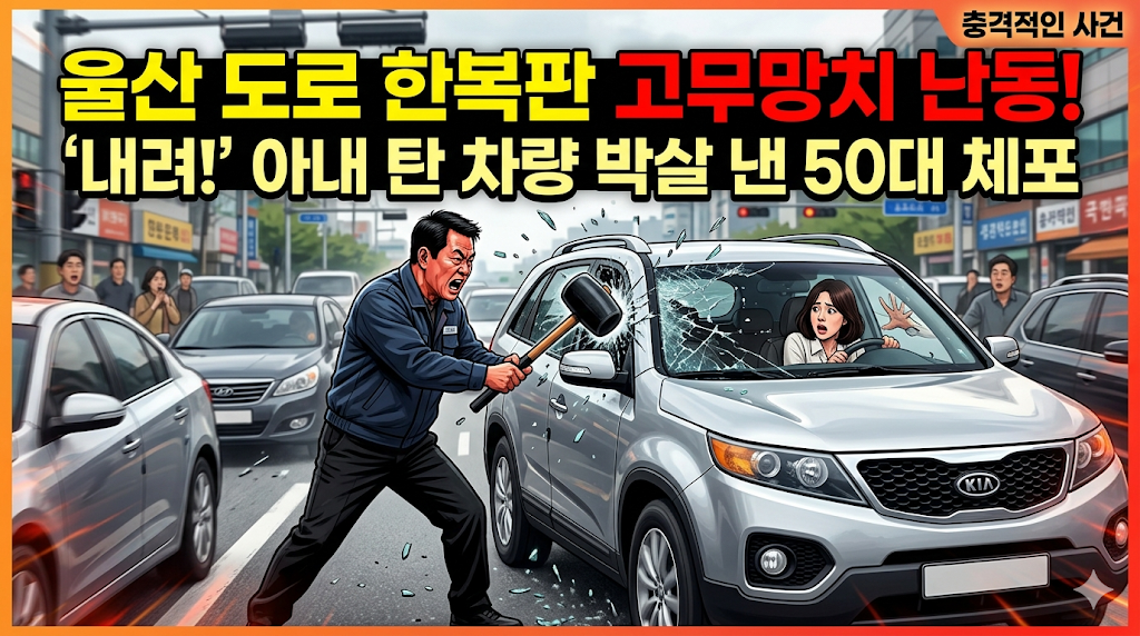 울산 도로 한 복판 고무망치 앞유리 난동 사건