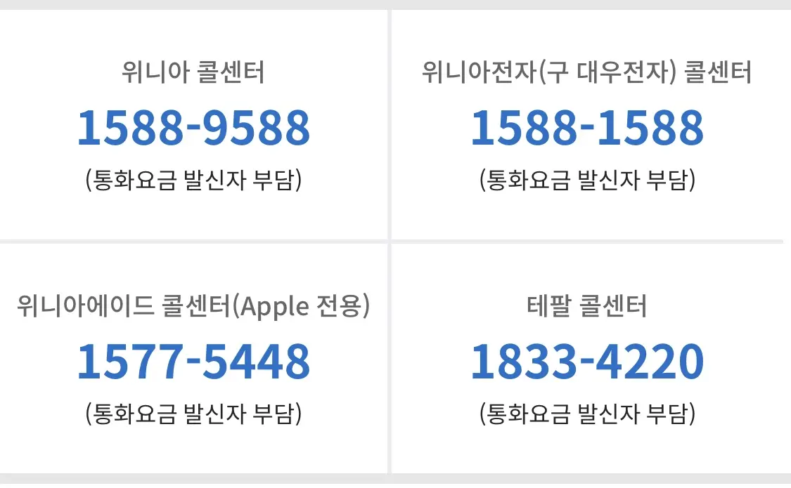 위니아 고객센터 전화번호