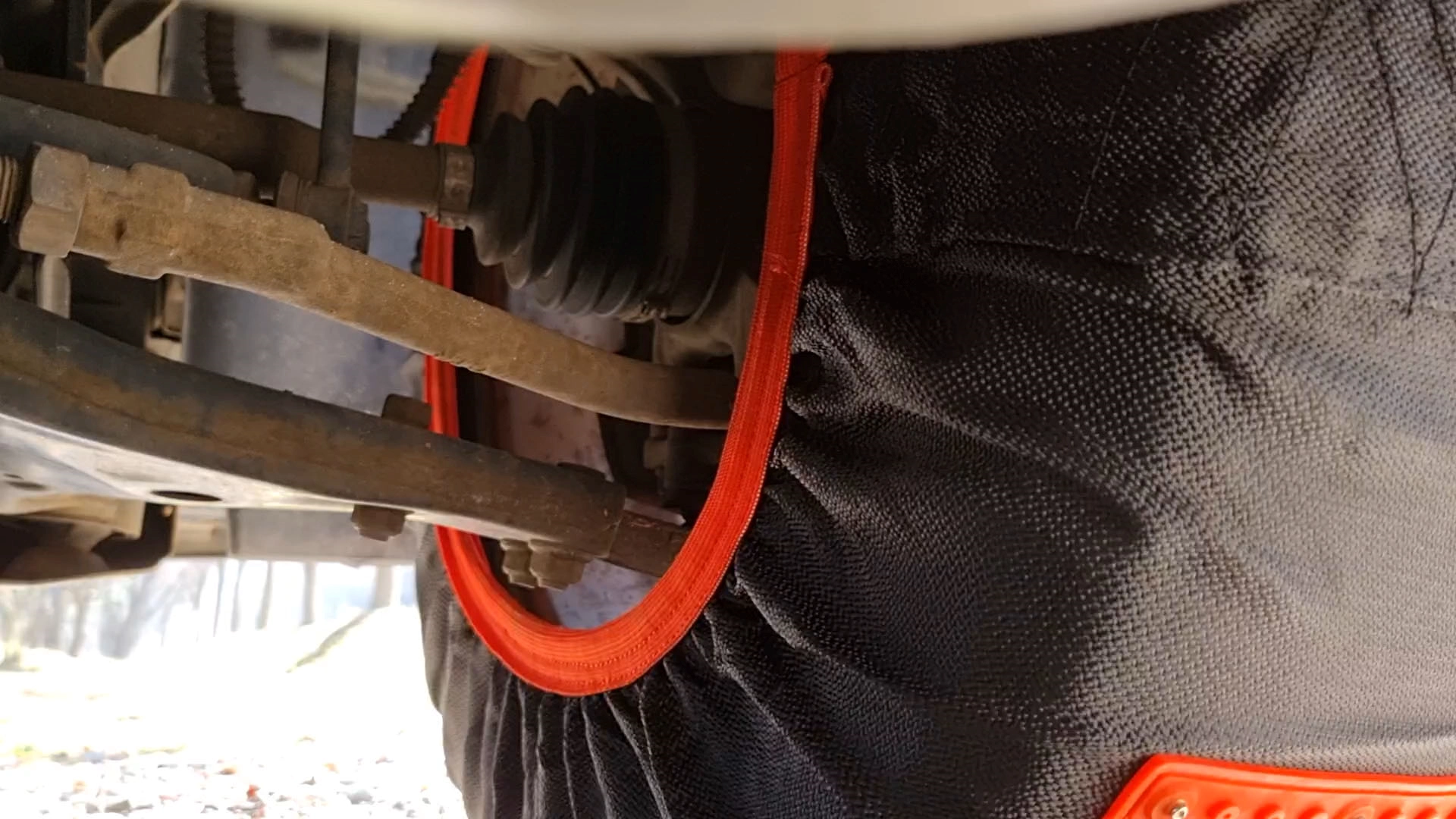 직물 스노우체인 장착한 상태