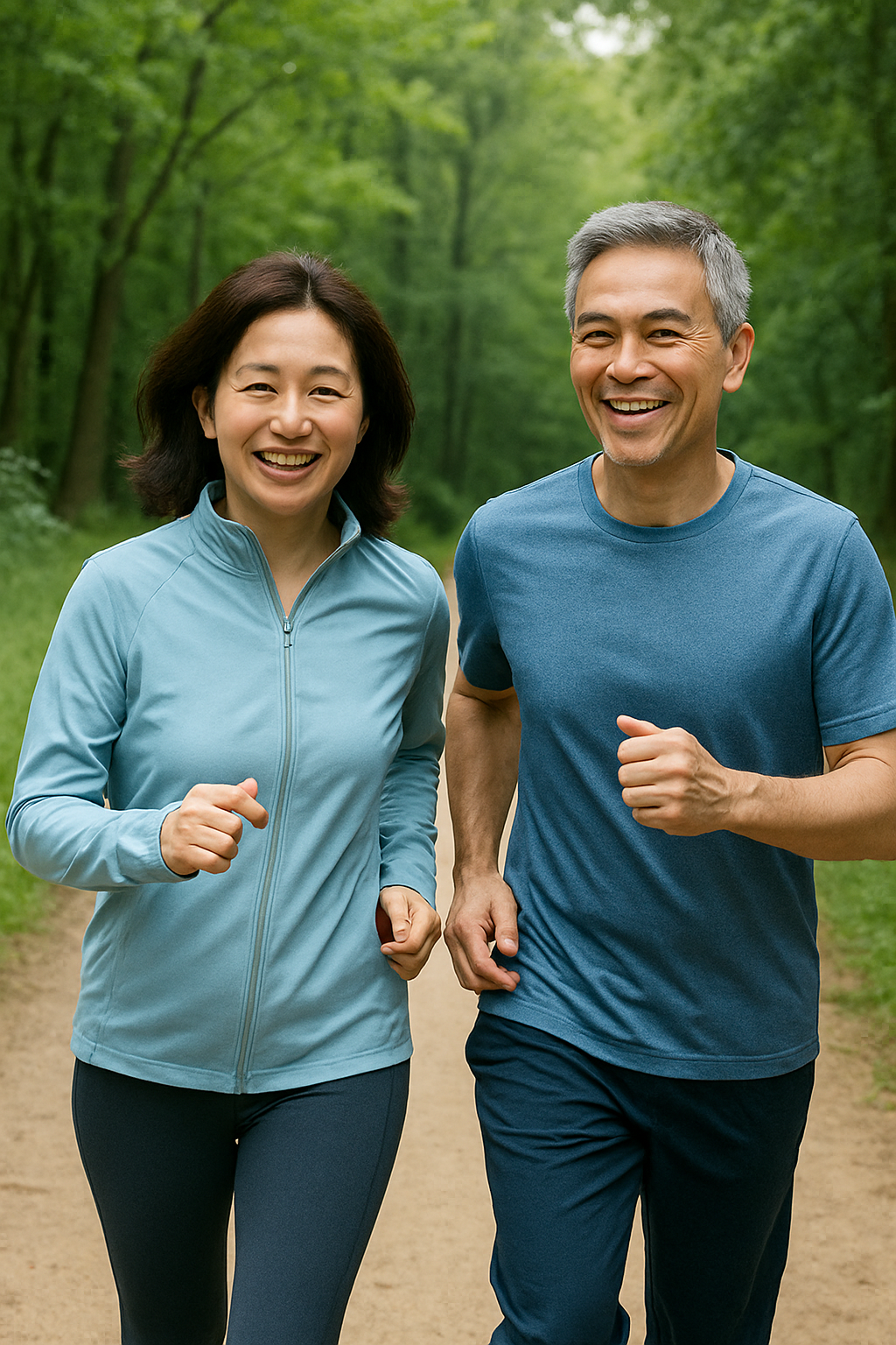 유산소 운동을 하는 노부부의 모습입니다.