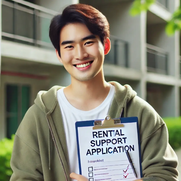 대출 지원 신청 체크리스트를 들고 있는 아시아 남성