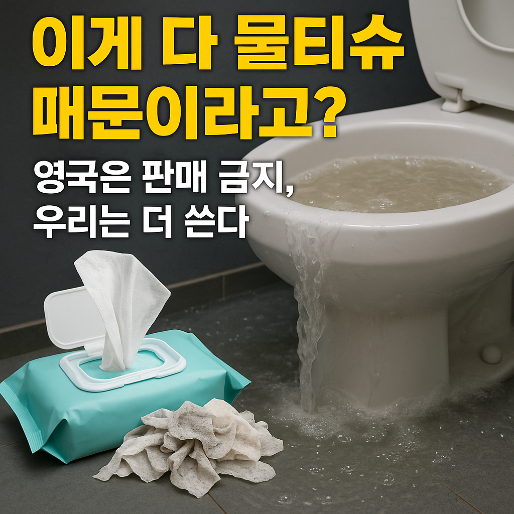 변기 역류와 플라스틱 물티슈로 인한 환경오염을 경고하는 썸네일 이미지