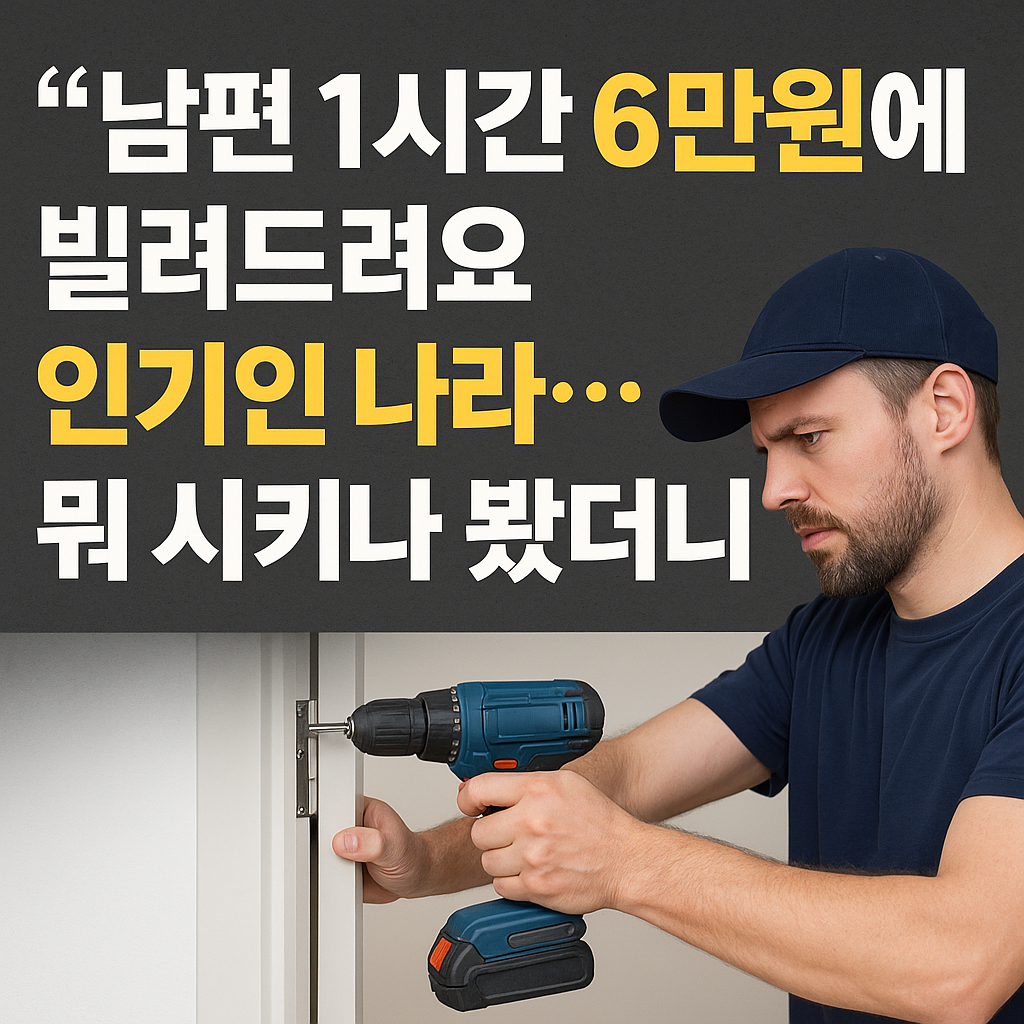 라트비아에서 남편을 시간제로 대여하는 서비스가 화제가 된 내용을 강조한 뉴스형 썸네일 이미지