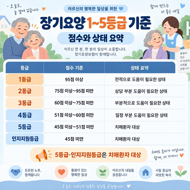 장기요양등급 신청방법｜1~5등급 혜택과 본인부담금